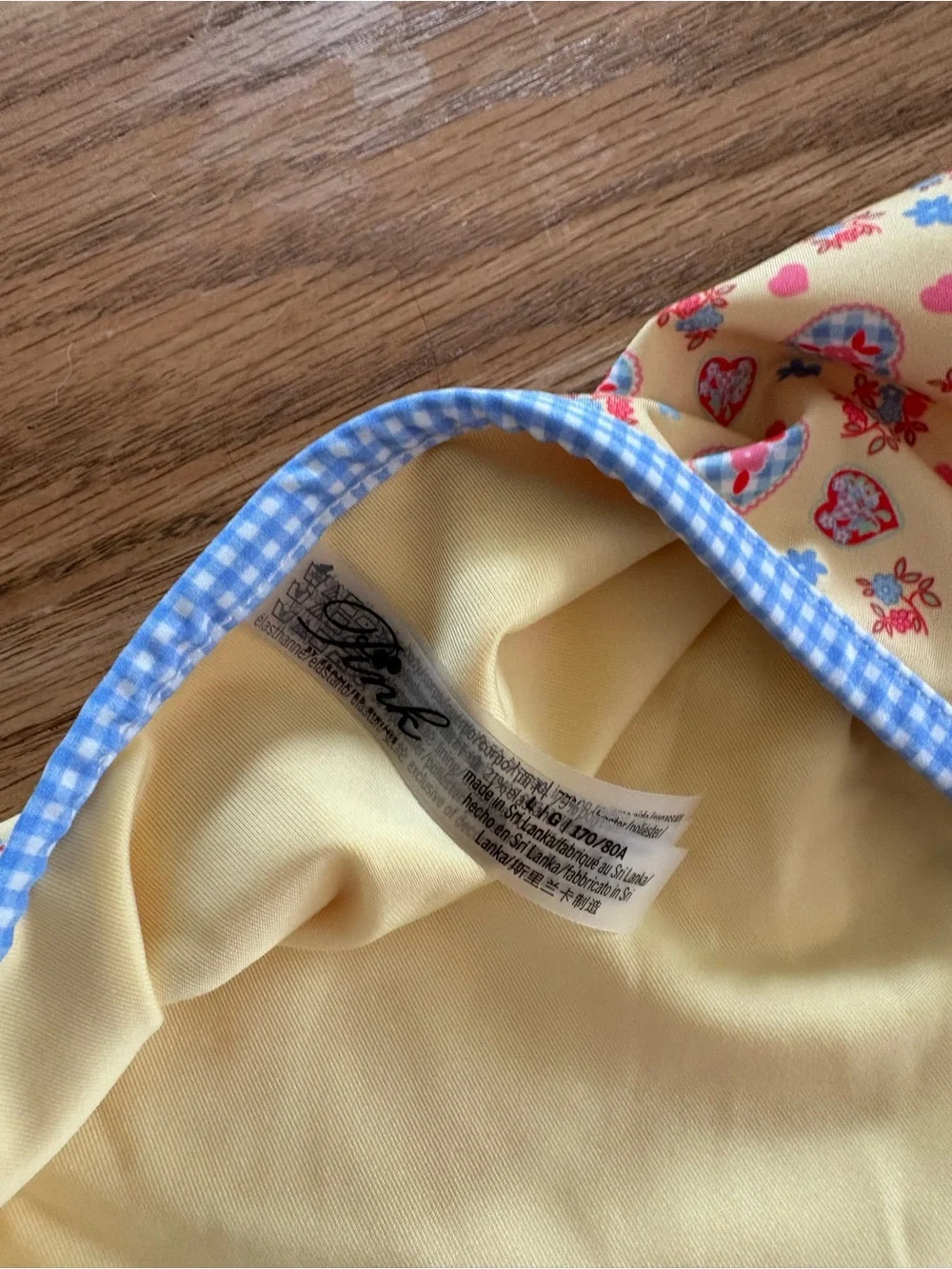 Frankie's Bikinis Yellow Floral Bikini with Blue Gingham Trim